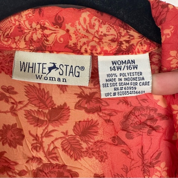 Women's Top Plus Size 14w/16w Orange Sheer Floral Textured Boho Hippie Patchwork - Picture 8 of 8